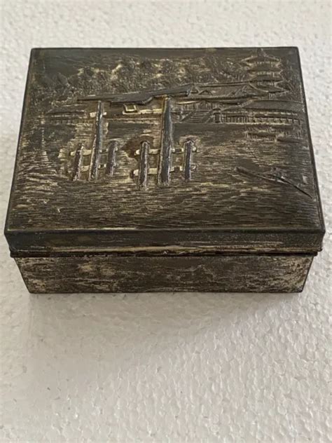 vintage japanese design metal box lined in wood shrine|Vintage Japanese Metal Box .